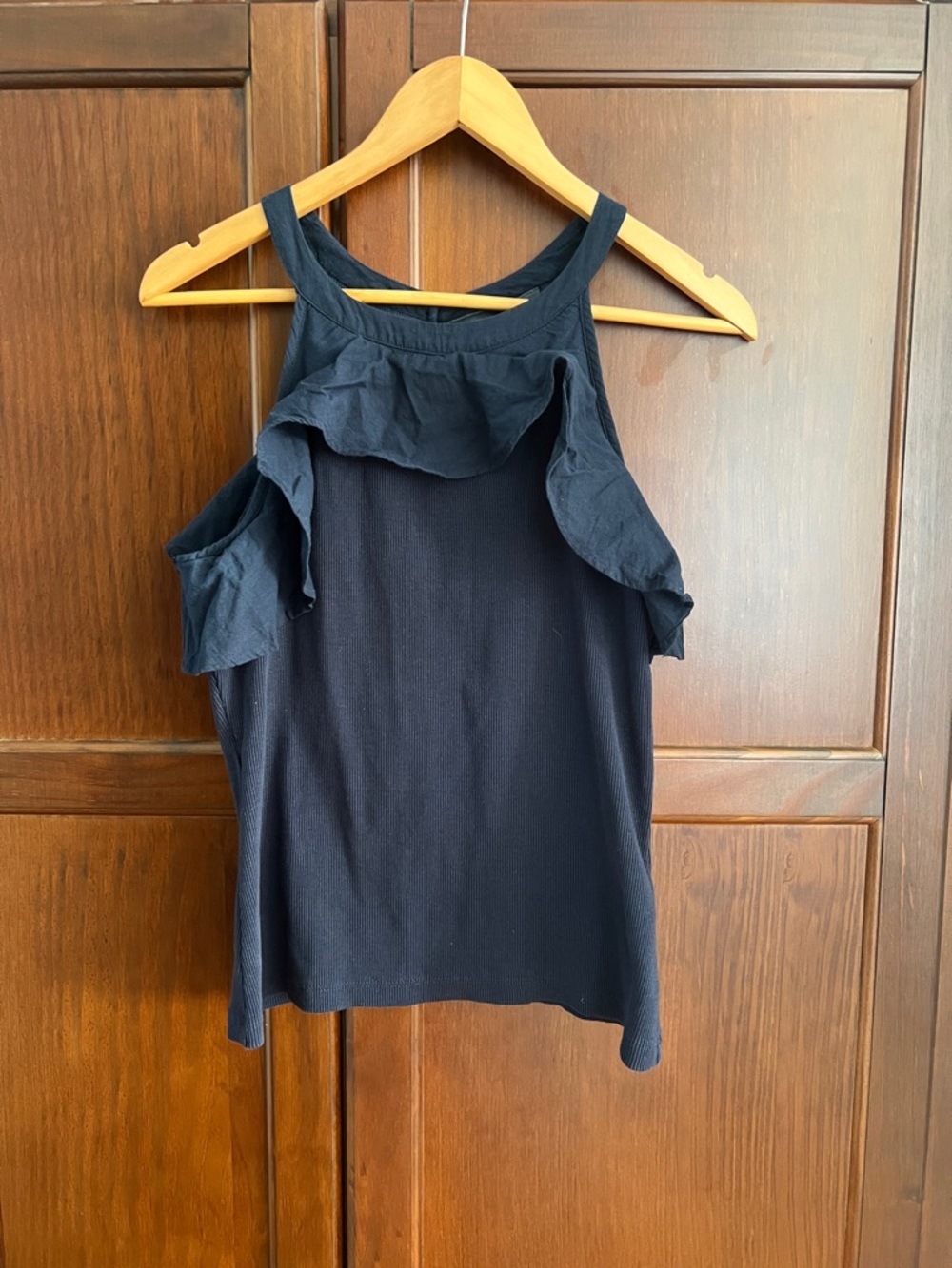 Maeve by Anthropologie Women’s Navy Ruffle Cold-Shoulder Top M